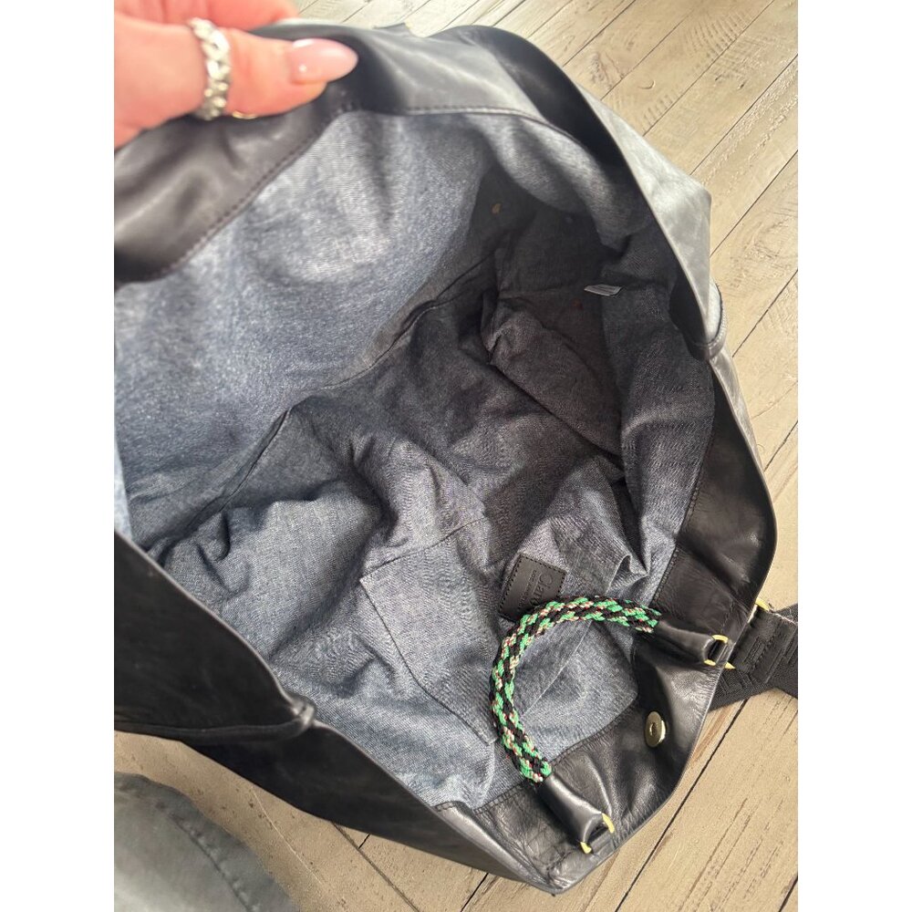Black Leather Tote Bag with Braided Green Handle Clare V - Picture 9 of 9